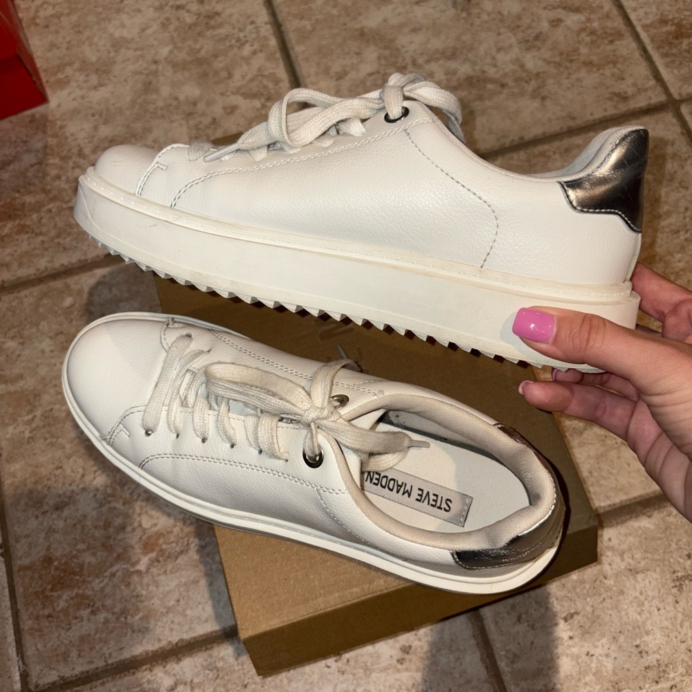 Steve Madden White and Silver Women's Sneakers